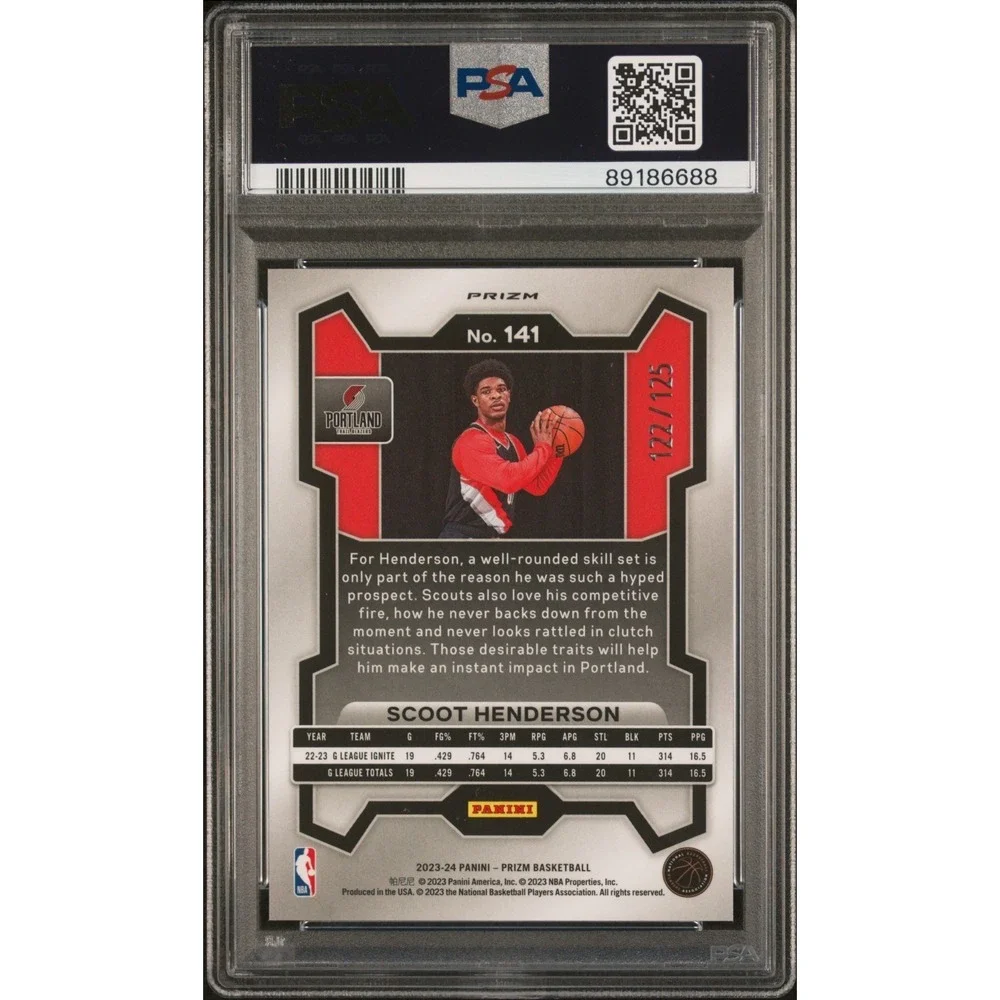 2023-24 Prizm‎ Scoot Henderson Blue Ice /125 PSA 10 Gem Mint #141 Rookie Low pop